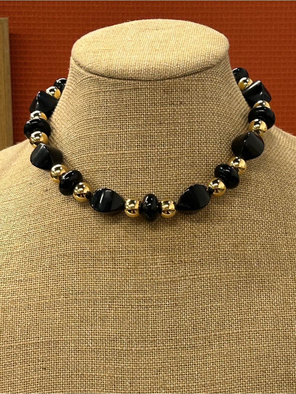Napier Black and Gold chunky choker necklace vintage